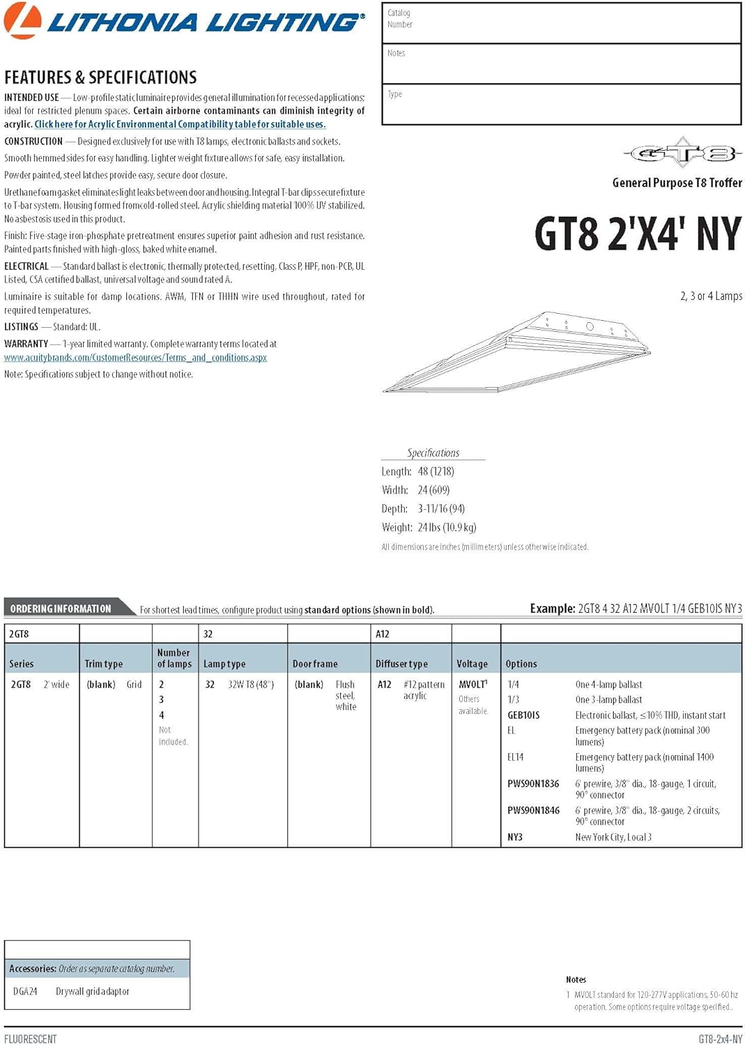 Lithonia Lighting 2GT8 4 32 A12 MVOLT 1/4 GEB10IS 4-Light Fluorescent General Purpose Troffer, White Pack of 2