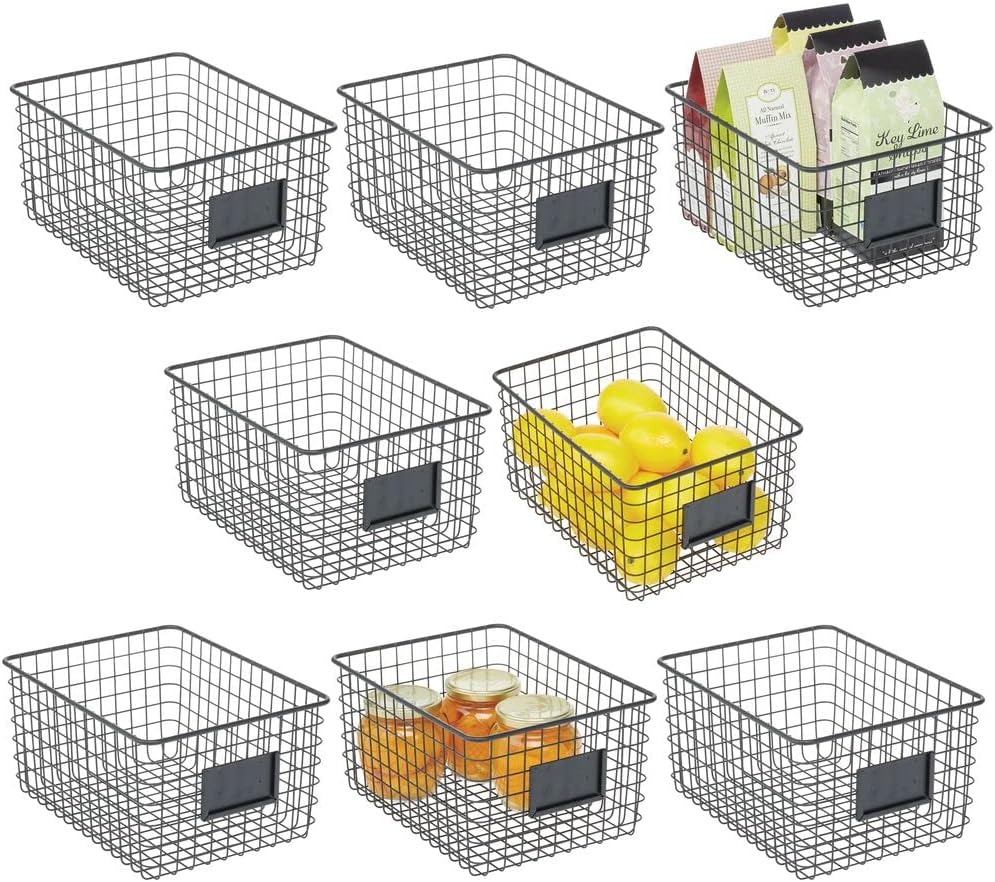 mDesign Farmhouse Decor Metal Wire Food Organizer Storage Bin Basket for Kitchen Cabinets, Pantry, Bathroom, Laundry Room, Closets, Garage, 8 Pack - Bronze
