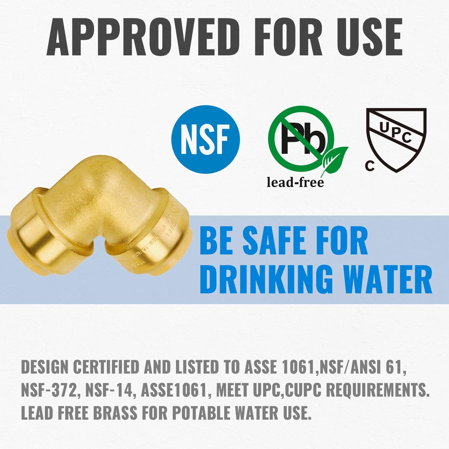 SUNGATOR PEX Elbow, 3/4-Inch Push Fit 90-Degree Plumbing Fitting Pipe Connector with Disconnect Clip, Push-to-Connect, Copper, CPVC, Lead Free Brass (2-Pack) Pack of 2