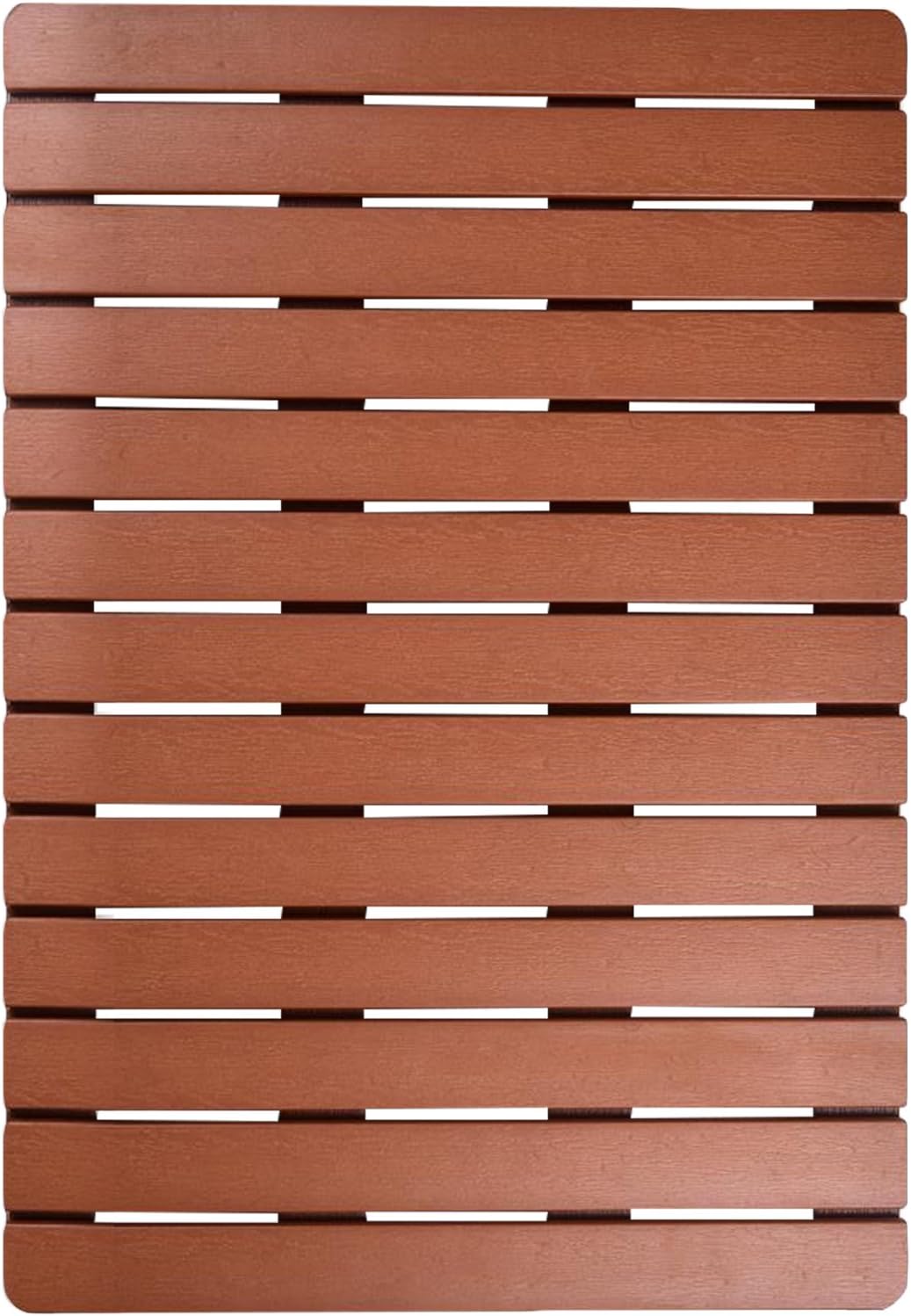 Premium Large Bath Tub Shower Floor Mat Made of PS Wood- Suitable for Textured and Smooth Surface- Non Slip Bathroom Mat with Drain Hole- 20 x 28.5 inch (Teak Color)