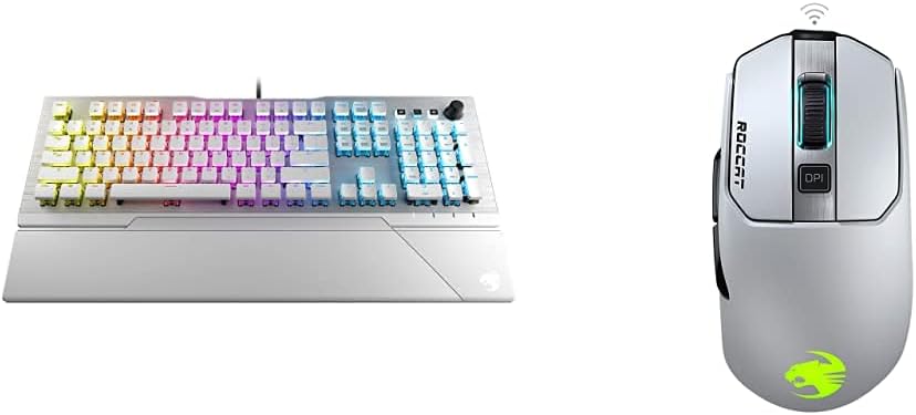 ROCCAT Kain 202 PC Gaming Wireless Mouse, AIMO RGB Lighting, 16,000 DPI Optical Owl-Eye Sensor, Ergonomic USB Computer Mouse, Claw Grip, Long Lasting Battery Life, Titan Scroll Wheel, White Pack of 2