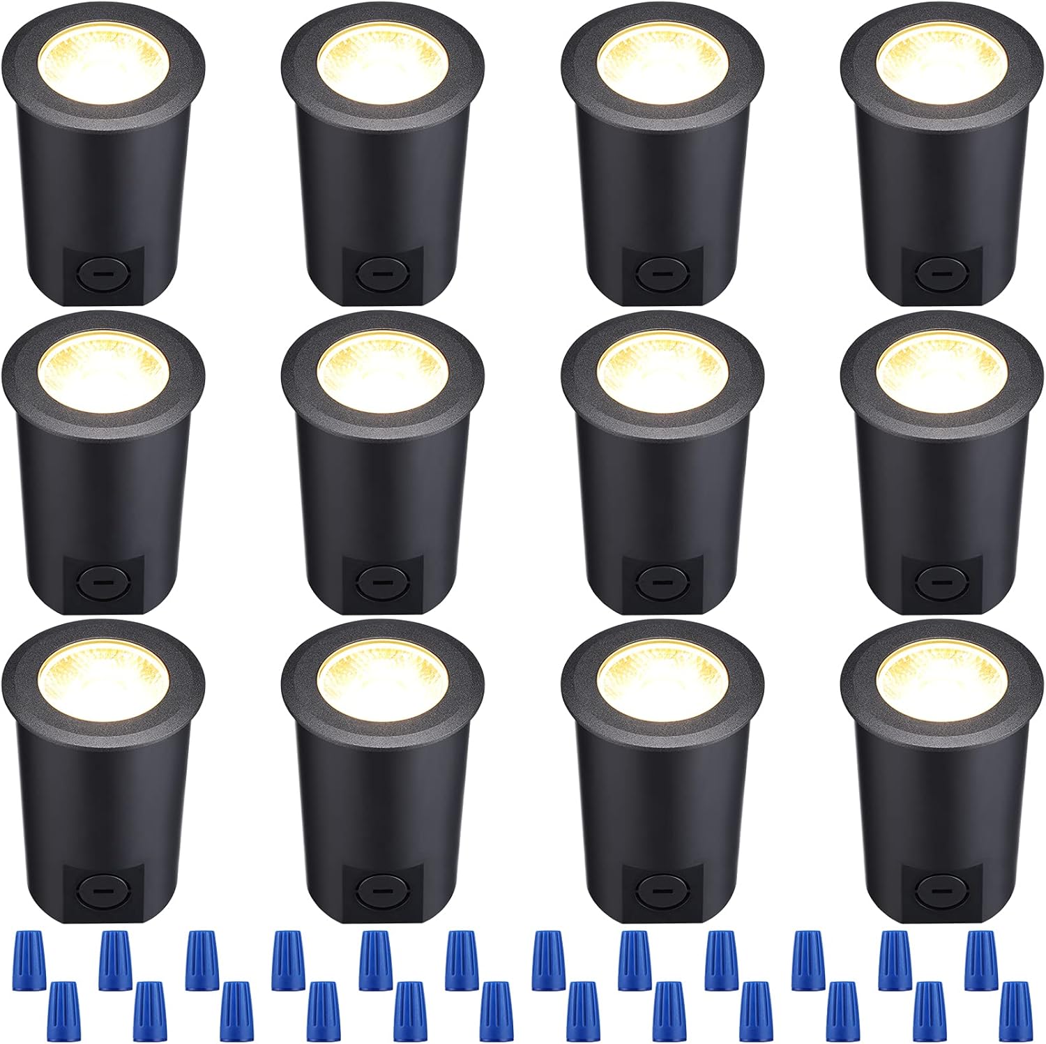 LEONLITE 12-Pack 7W LED Well Light, Low Voltage Landscape Lights, 12V-24V, Outdoor In Ground Lights, IP67 Waterproof, Aluminum, 3000K Warm White, Landscape Pathway Lighting for Garden, Black