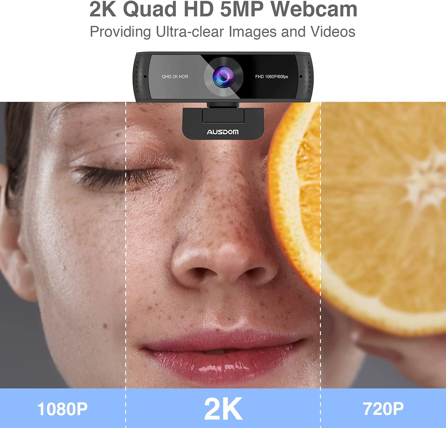 AUSDOM AW651 AutoFocus Webcam with HDR, 2K QHD Computer Camera, 1080P 60FPS Streaming Web Camera, Dual Noise Canceling Mics, Privacy Cover Slide & Tripod, for Zoom/Skype/MS Teams, PC/Laptop/MacBook