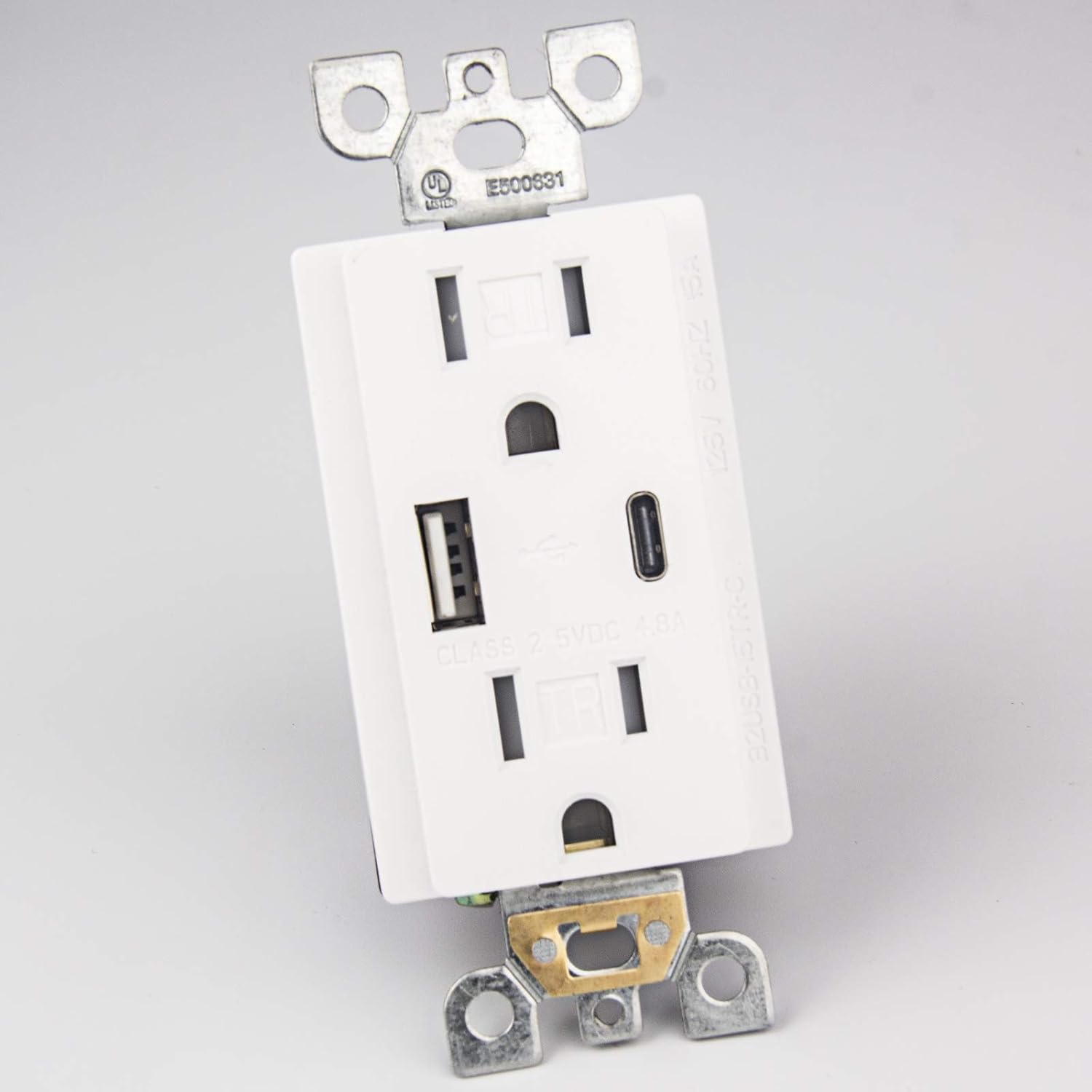 USB C Outlet, 4.8A Type A & Type-C USB In-Wall Charger/Tamper Resistant Outlet, Wall Plate Included, UL Listed (Pack of 6)