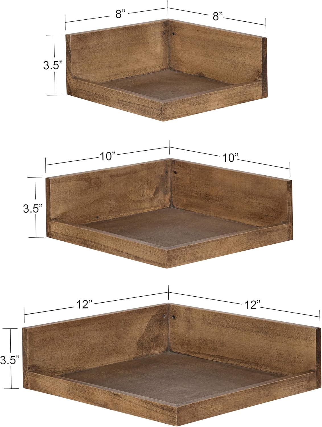 Kate and Laurel Levie Rustic Modern Floating Corner Wood Wall Shelves, 12 x 12 Inches, 2 Pack, Natural Pack of 2