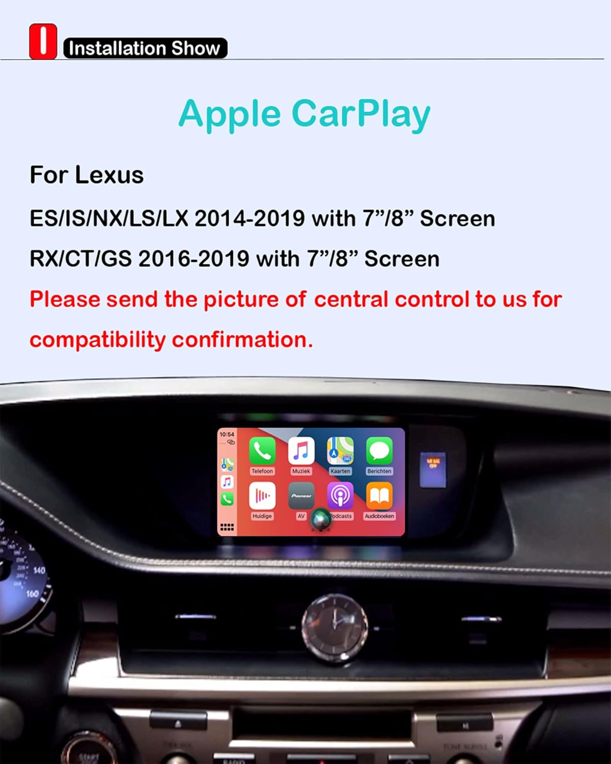Wireless Carplay Retrofit Kit Decoder Car Stereo for Lexus NX RX ES GS RC CT LS LX LC UX 2014-2019, Car Radio Receiver AirPlay Car Play, Support Android Auto, Mirrorlink, Reverse Track Camera
