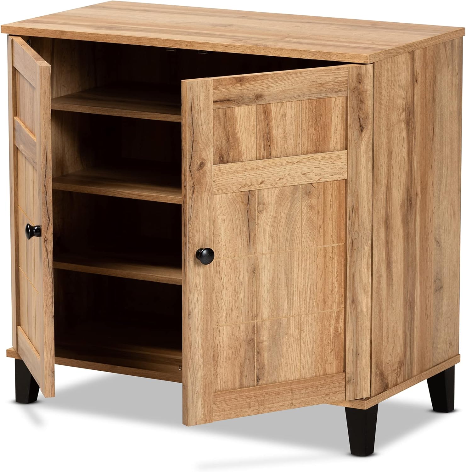 Baxton Studio Glidden Shoe Cabinets, Oak Brown/Black