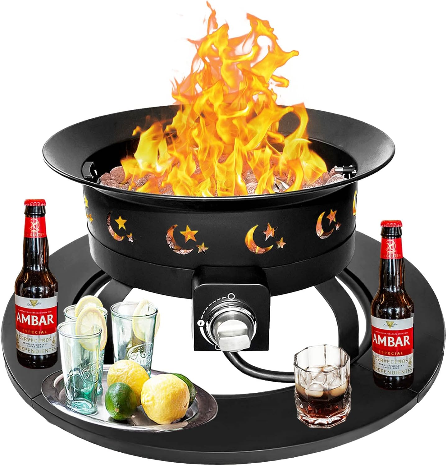 FOOPIT Propane Fire Pit for Camping Portable Firepit Outdoor Small Pits with Lid & Round Table Outside Gas Fireplace Smokeless