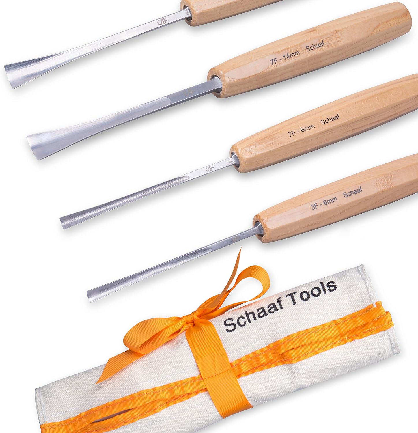 Schaaf Wood Carving Tools, 4pc Detail Chisel Set with Canvas Case | Fishtail Gouges to Reach into Spaces Other Chisels Can't | Sharp, Quality-Tested CR-V 60 Steel Blades