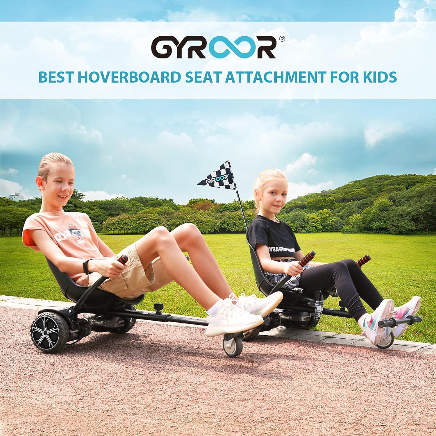 Gyroor Hoverboard Seat Attachment K1, Hover Board Accessory Go Kart with Adjustable Frame Length Compatible with 6.5'' 8'' 10'' Hoverboard, Best Hoverboard Go Kart for Kids and Adults