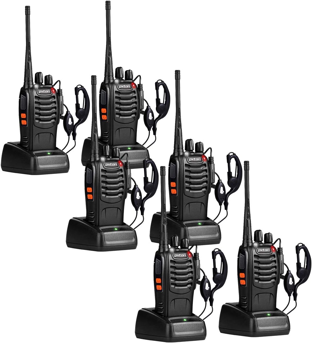 pxton Walkie Talkies for Adults Two Way Radios Long Range with Headphones,16 Channel Handheld 2 Way Radio Rechargeable with Flashlight Li-ion Battery and Charger（10 Pack）