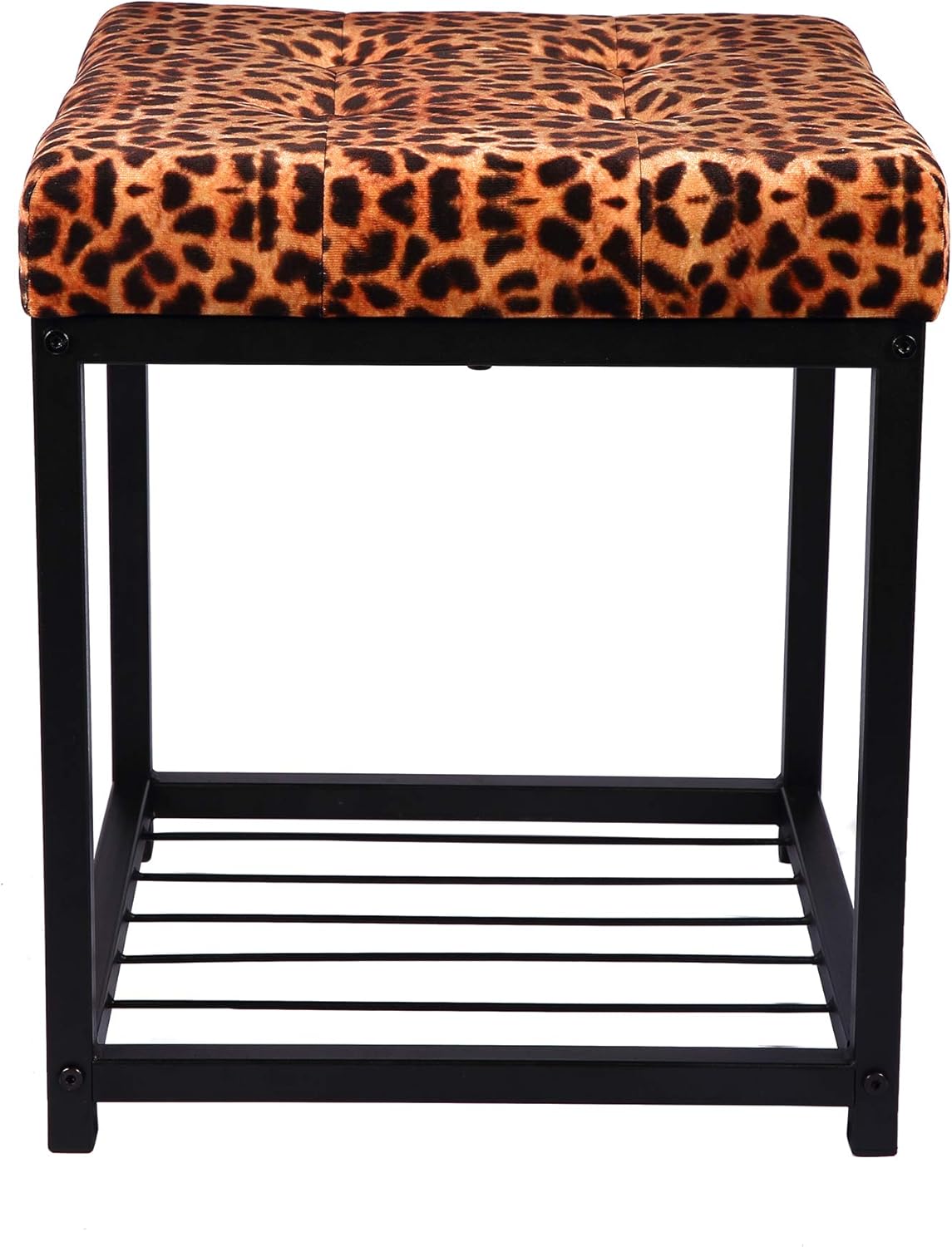 GIA Square Metal Ottoman with Foot Rest, Cow Print (OT06-MILK Cow-S_VC) Pack of 2