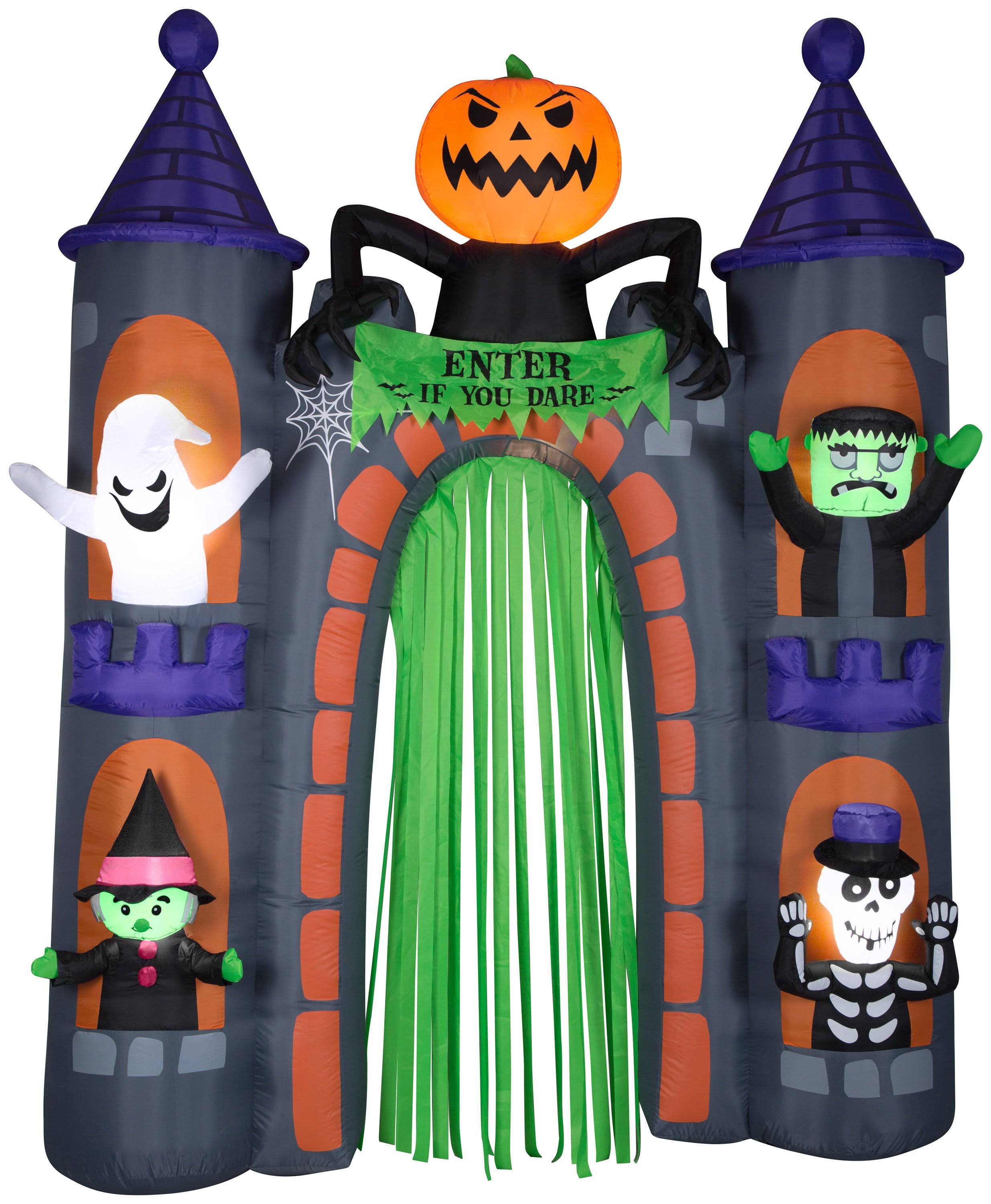 Gemmy 9ft. Tall Airblown Archway-Haunted Castle with Characters-LG Scene
