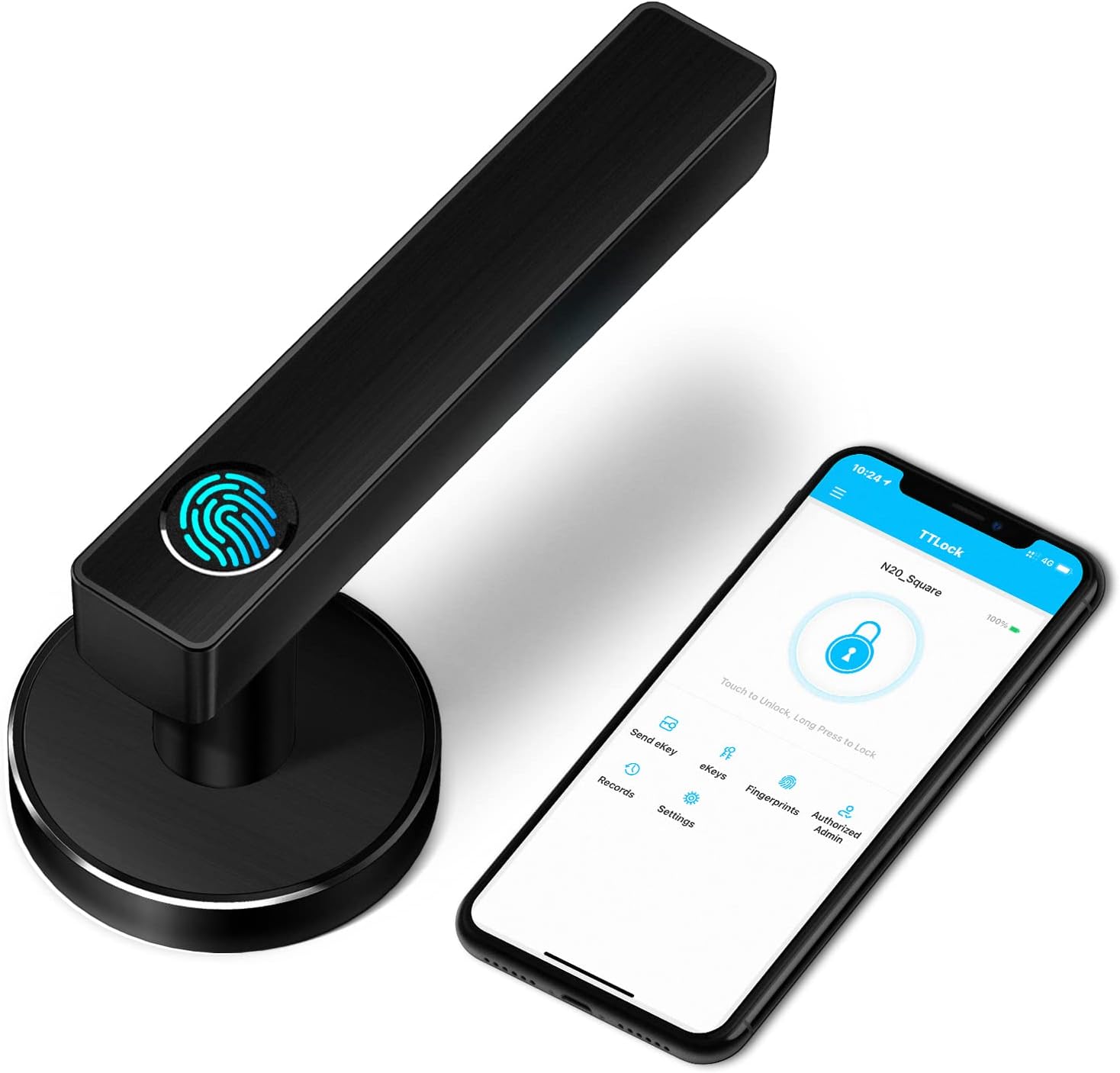 KUCACCI Smart Fingerprint Door Lock, Smart Door Knob with Latch, Biometric Door Lock, Smart Bluetooth Lever Lock for Bedroom Office Home, Keyless Entry Door Lock(2nd Gen Silver)