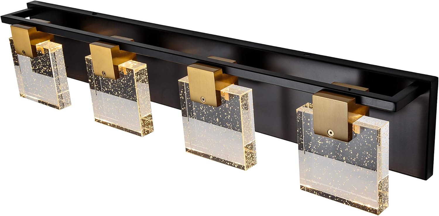 Black and Bronze Vanity Light with Square Bubble Crystal Pannel LED Wall Mounted Lighting Sconce 4 Lights
