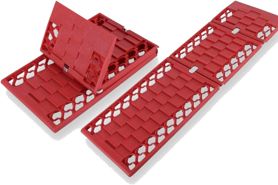 Jeremywell All-Weather Foldable Auto Traction Mat Tire Grip Aid, Car Escape, Emergency Off Road Traction Tool, Work for Snow, Ice, Mud, and Sand (2-Pack) Pack of 2