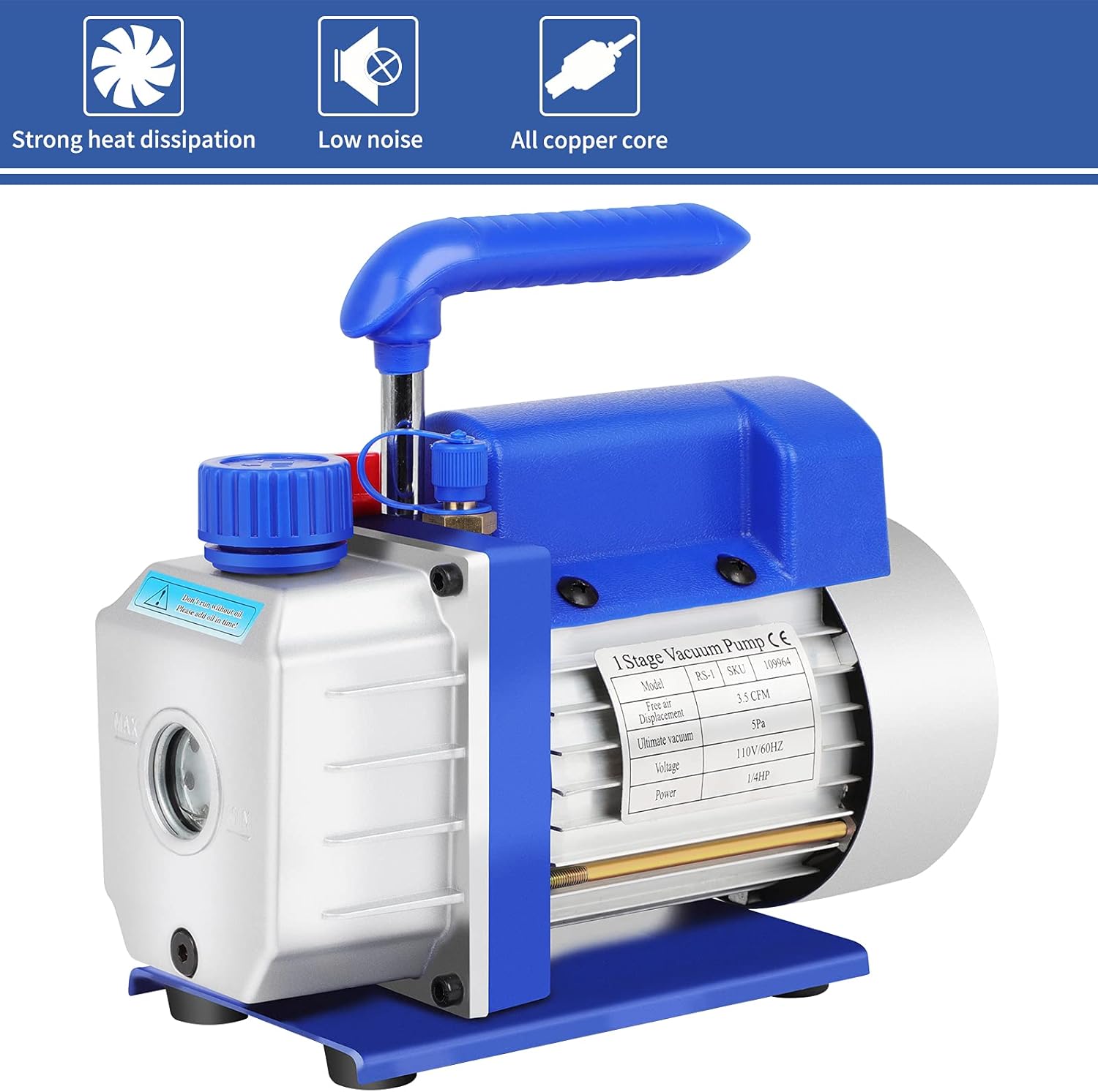 GYZJ 110V/60HZ 1/4 HP 3.5CFM Single Stage Rotary Vane Air Vacuum Pump and R134 Manifold Gauge Kit HVAC AC Repair Complete Tools