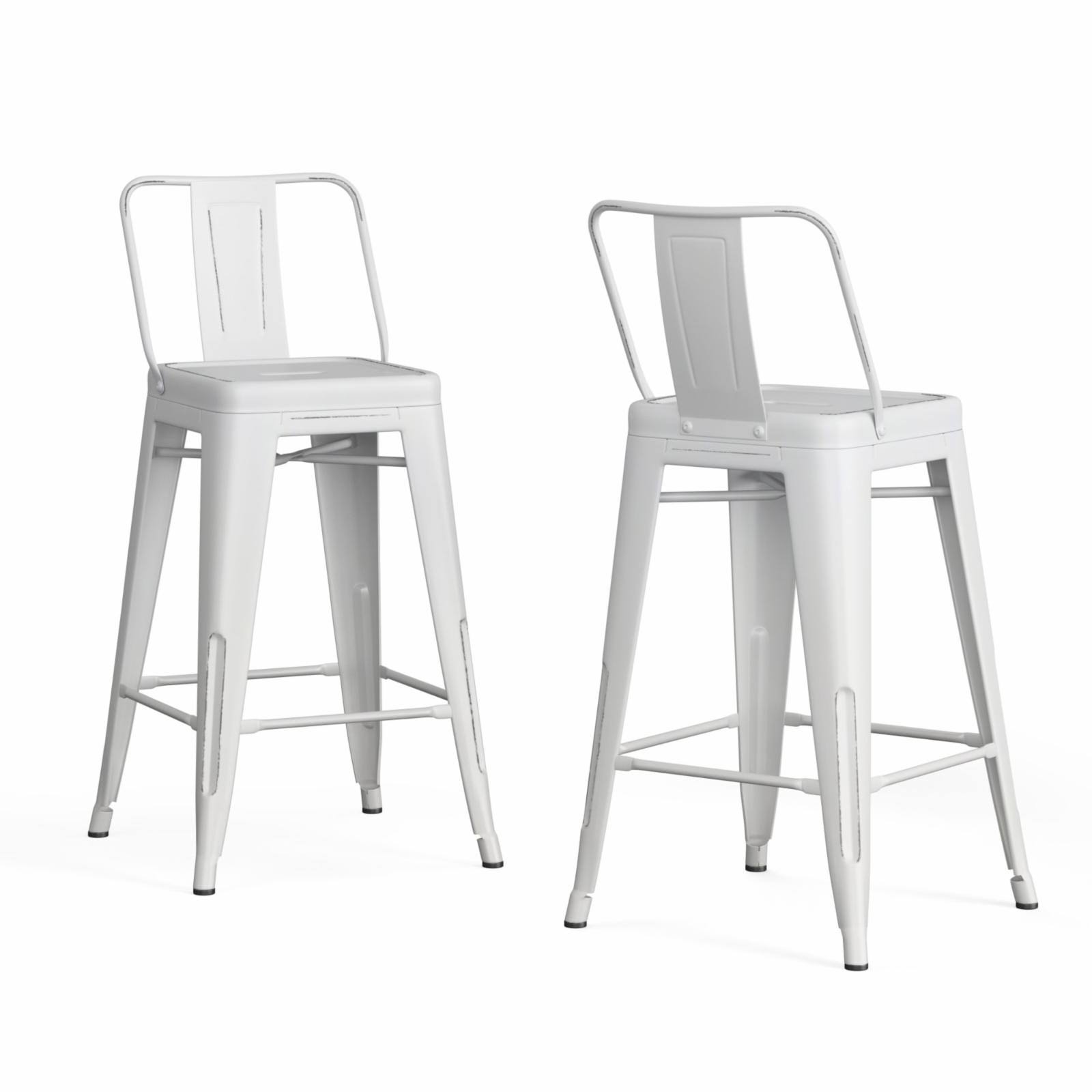 Brooklyn + Max Keeley 24 in. Slat Back Counter Stool - Set of 2 Distressed White