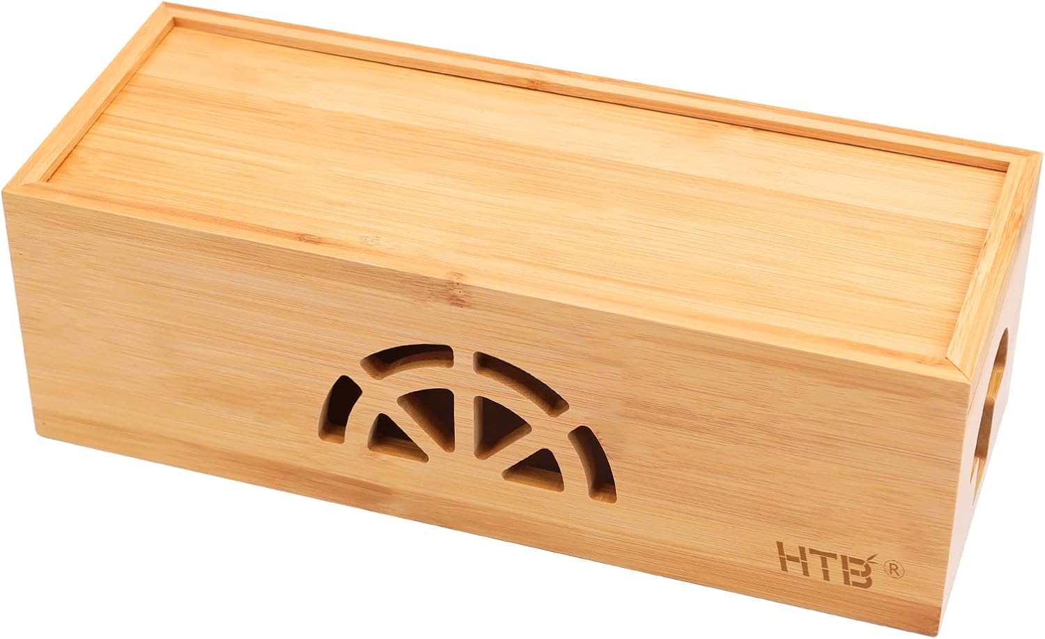 Cable Management Box Set of 2 by HTB, Large & Small Bamboo Cord Organizer Box to Hide Wires & Power Strips | Desk Computer Cable Management Box | Cable Storage | Cord Box Hider for Home & Office Pack of 2