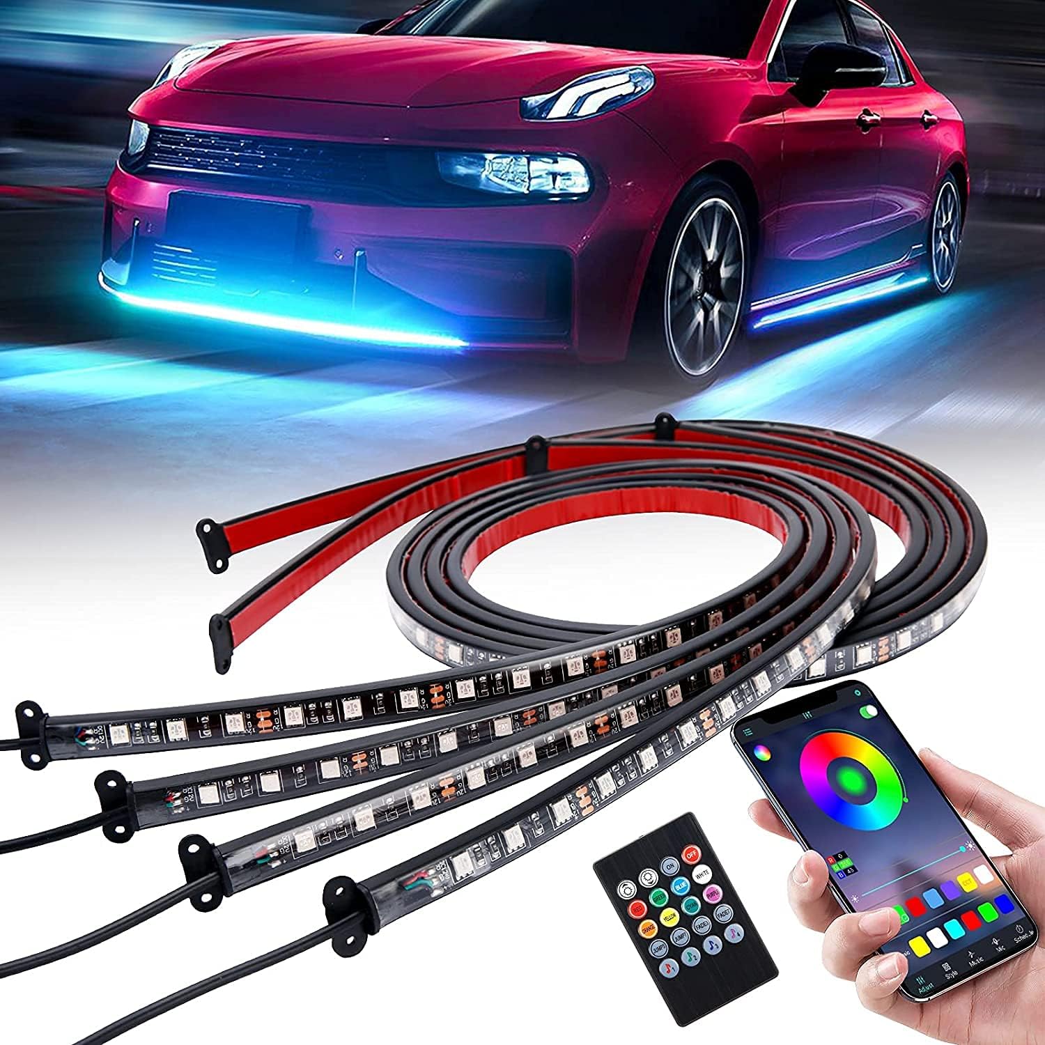 Underglow Car Lights, SUPAREE Exterior Underbody Car RGB LED Strip Lighting with Control, 16 Million Colors Neon Accent Lights Kit for Boats Truck Jeep Offroad Vehicle ATV UTV RZR SUV - 6PCS Pack of 2
