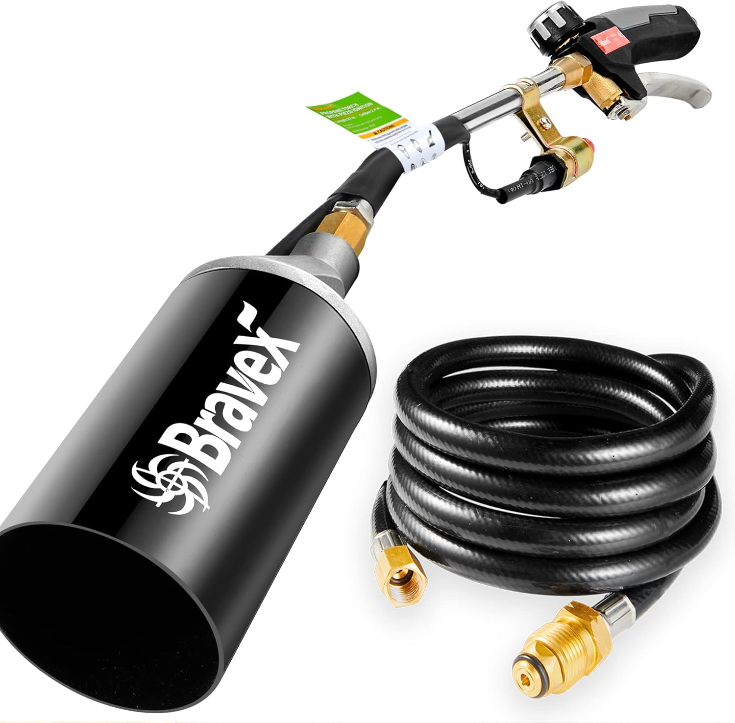 Bravex Propane Torch Weed Burner Torch Heavy Duty with Piezo Ignition High Output 500,000 BTU, Piezo Electric Ignition Weed Torch Wand with 6.5 ft Hose Ice Snow Melter For Weeds, Roofing, Roads Pack of 2