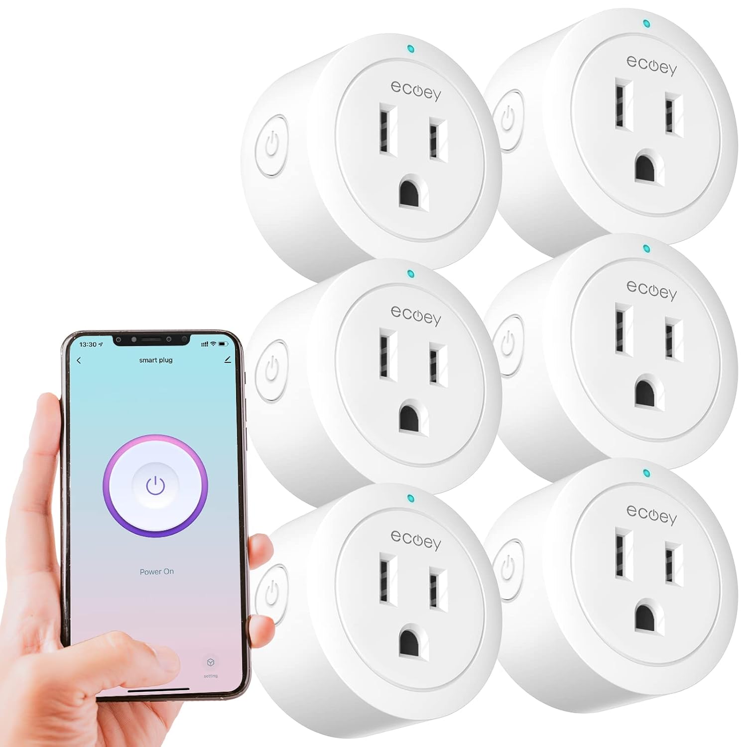Ecoey Smart Plug - Smart Home Wi-Fi Outlet with Timing and Appointment Function, Smart Plugs with Alexa and Google Home for Voice Control, Familywell Pro/Tuya APP, ETL Listed, GW2001, 6 Packs Pack of 2
