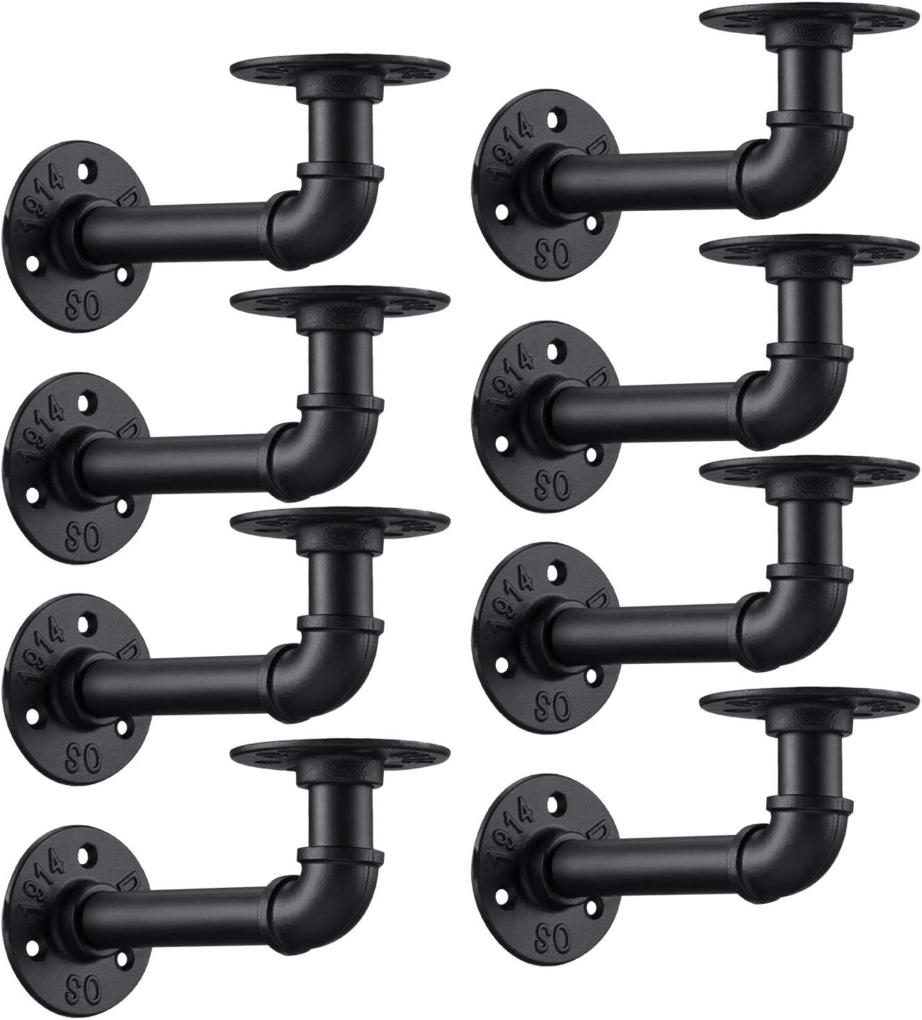 Industrial DIY Pipe Shelf Brackets,Vintage Black Iron Wall Mount Pipe Shelving Bracket, Rustic Home Pipe Shelf, 8 Pack Pack of 2