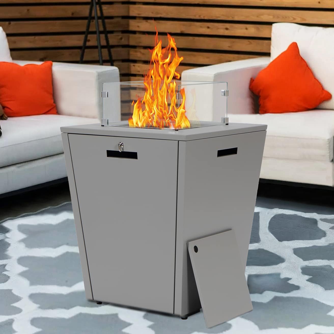 Black Square fire Pit Table Aluminum fire Pit Propane 37,000 BTU Auto-Ignition 22