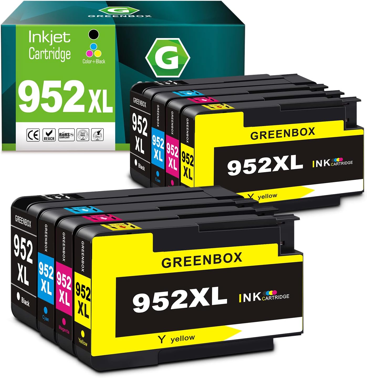 GREENBOX Remanufactured Ink Cartridge Replacement for HP 952 XL 952XL for OfficeJet Pro 8710 8210 8715 7740 7720 8720 8730 8740 8702 8216 8725 8700 Printer (2 Black 2 Cyan 2 Magenta 2 Yellow) Pack of 2
