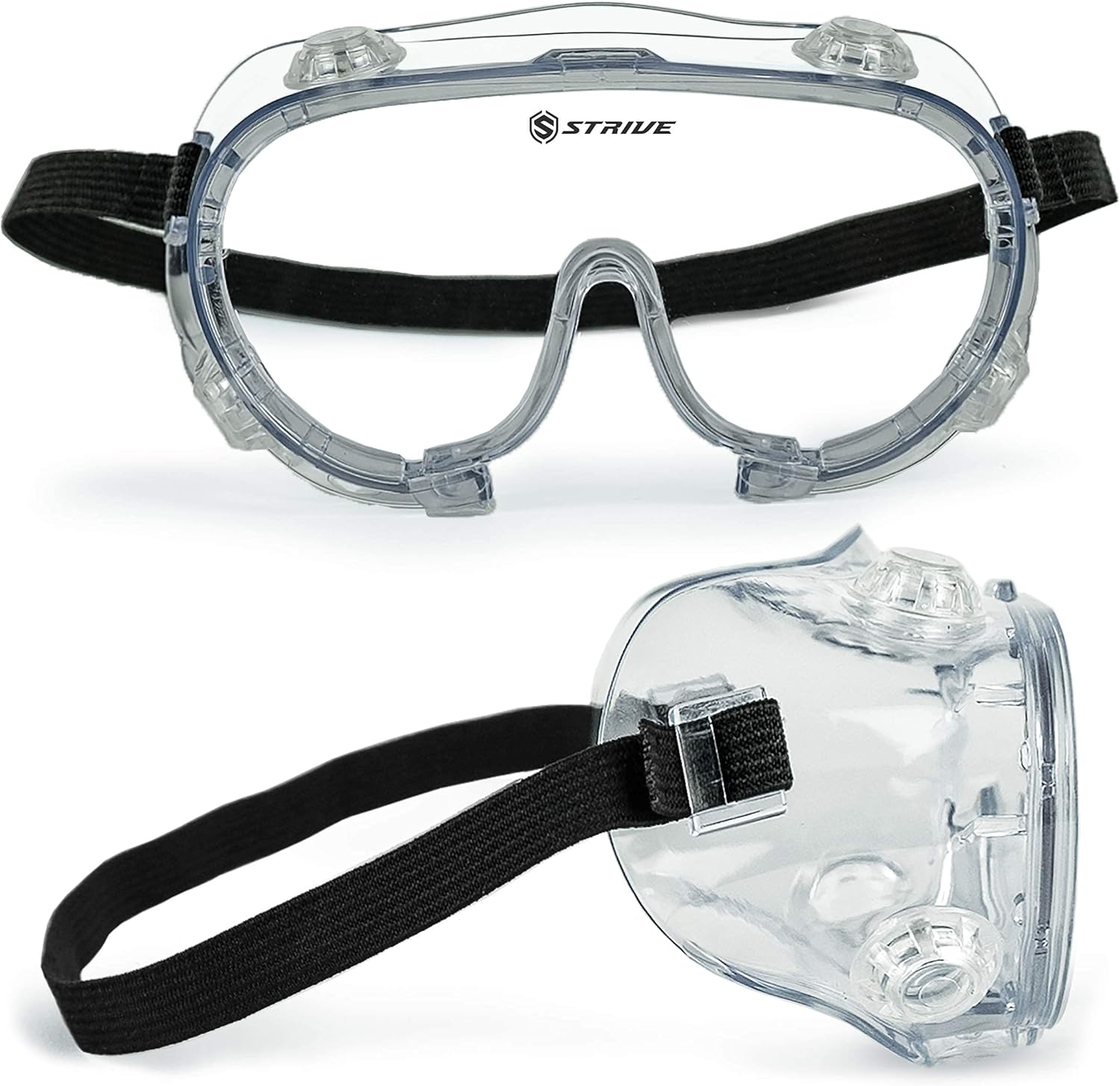 Strive Mongo 10-Pack Adjustable Safety and Protective Goggles Over Glasses - Clear Eye Protection. Ideal for Construction, Lab Safety, Industrial and More.