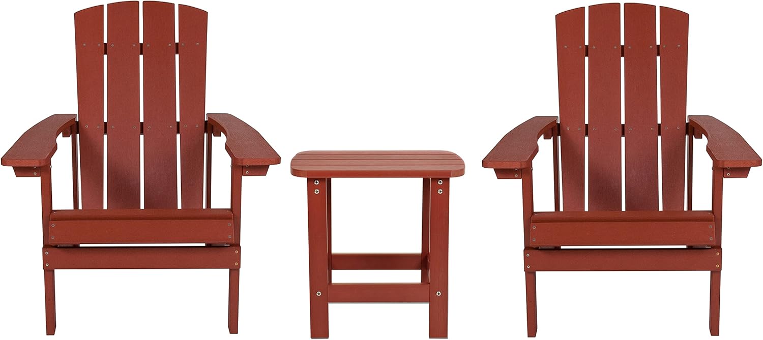 Flash Furniture JJ-C14501-2-T14001-RED-GG Patio Bundle-Adirondack Chairs and Side Table, Red