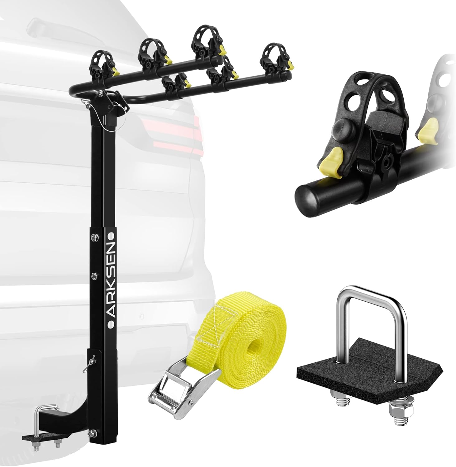 ARKSEN 3 Bike Rack, Heavy Duty Bicycle Carrier, Rear Hitch Mount with 2