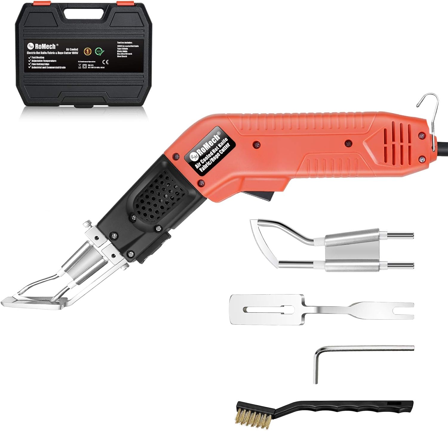RoMech Fabric Cutter Rope Cutter &ndash; Air Cooled Pro Electric Hot Knife Heat Sealer with Adjustable Power - Cutting Tool Kit- with Blades & Accessories (100W, RM-015)