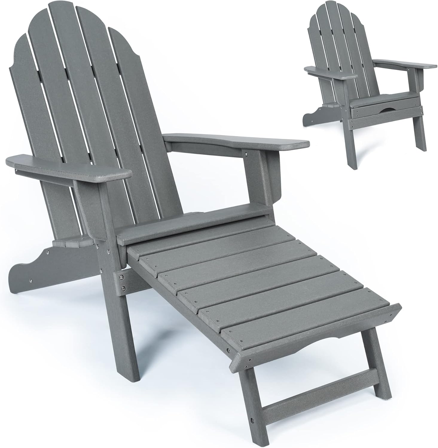 Adirondack Chair Weather Resistant-Outdoor Fire Pit Chairs - Adirondack Chair with Retractable Ottoman - Patio Chair for Outside, Garden, Backyard, Campfire - Slate Grey