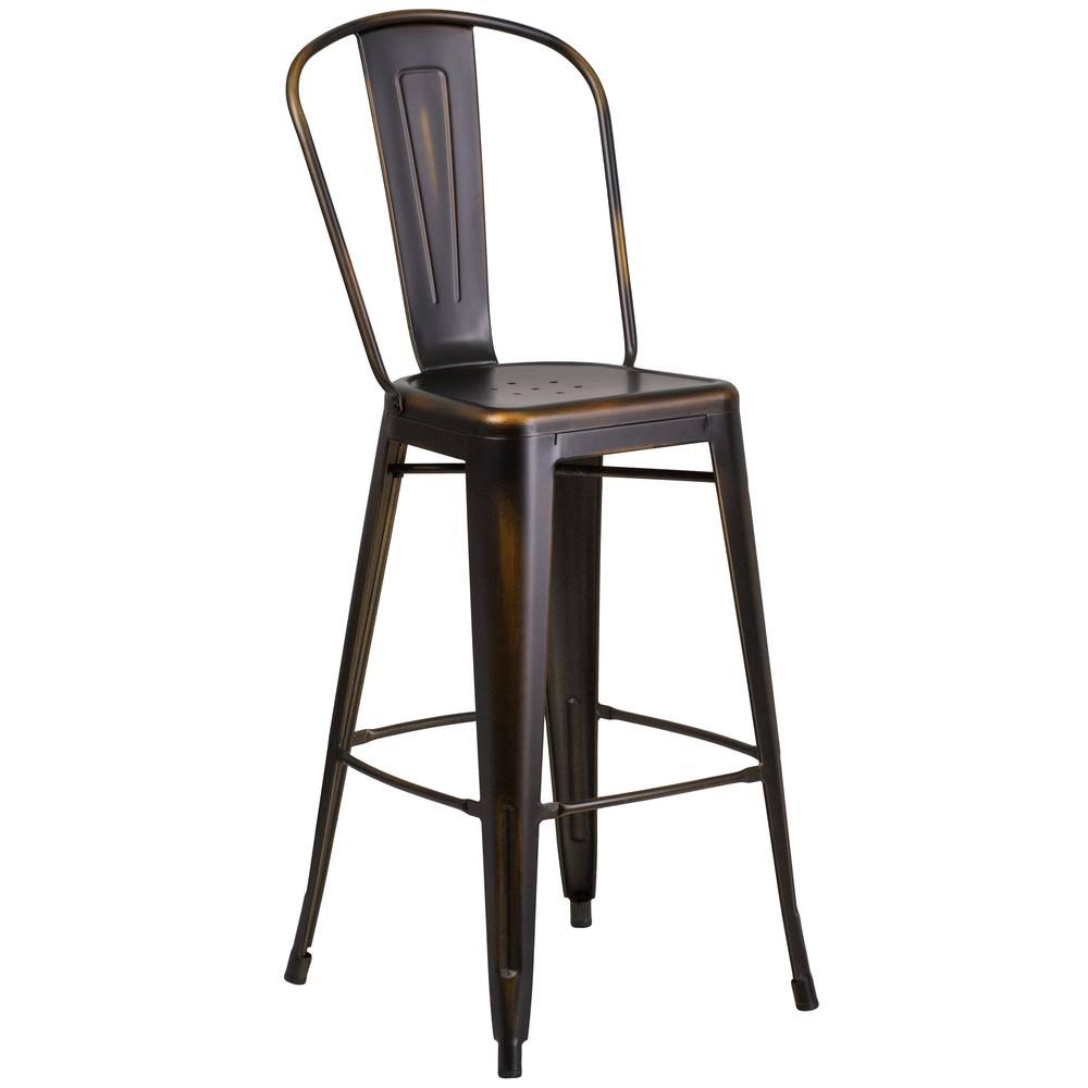 30'' High Distressed Copper Metal Indoor-Outdoor Barstool with Back