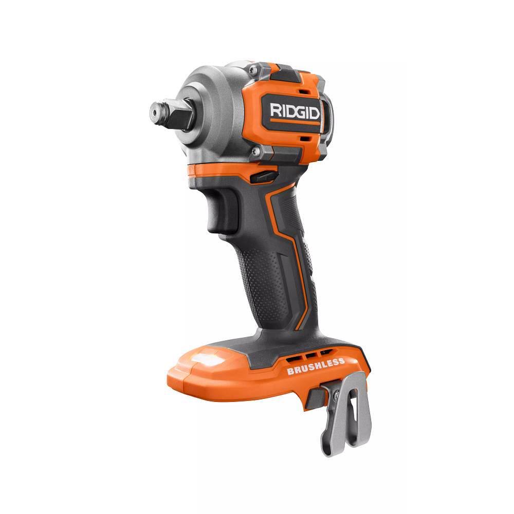 Ridgid 18V Subcompact Lithium-Ion Cordless Brushless 1/2 in. Impact Wrench (Tool Only) with Belt Clip R87208B