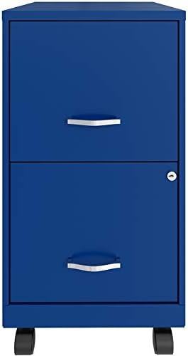 Space Solutions 2 Drawer Metal Mobile File Cabinet with Lock, Letter Size, Blue, Fully Assembled