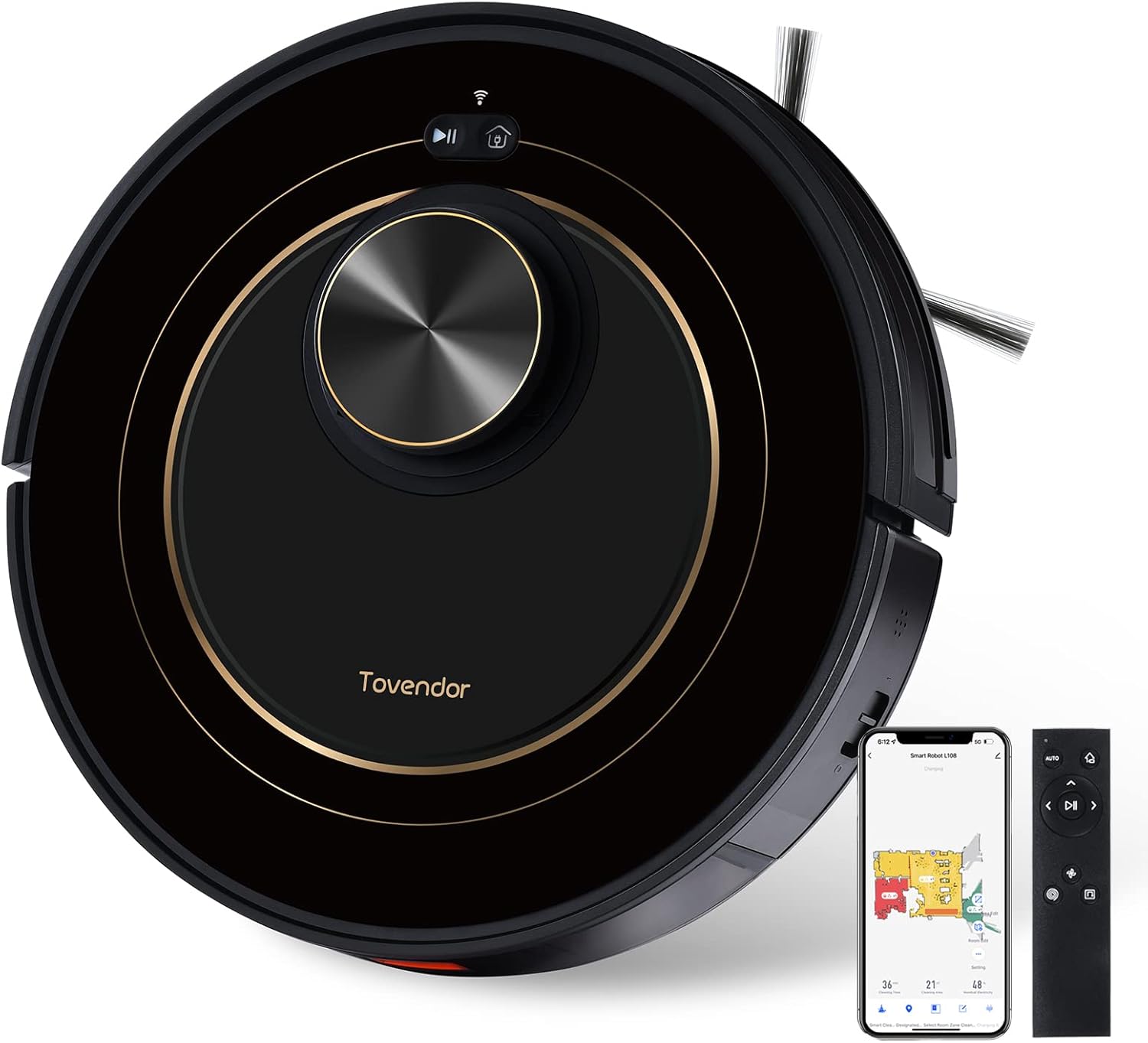 Tovendor T108 Robot Vacuum Cleaner, 2000Pa Auto Robotic Vacuum 2.85 inch Slim Body & 100 min Runtime for Apartment, WiFi Connectivity, Alexa Compatible (Washable HEPA Filter, Self-Charging)