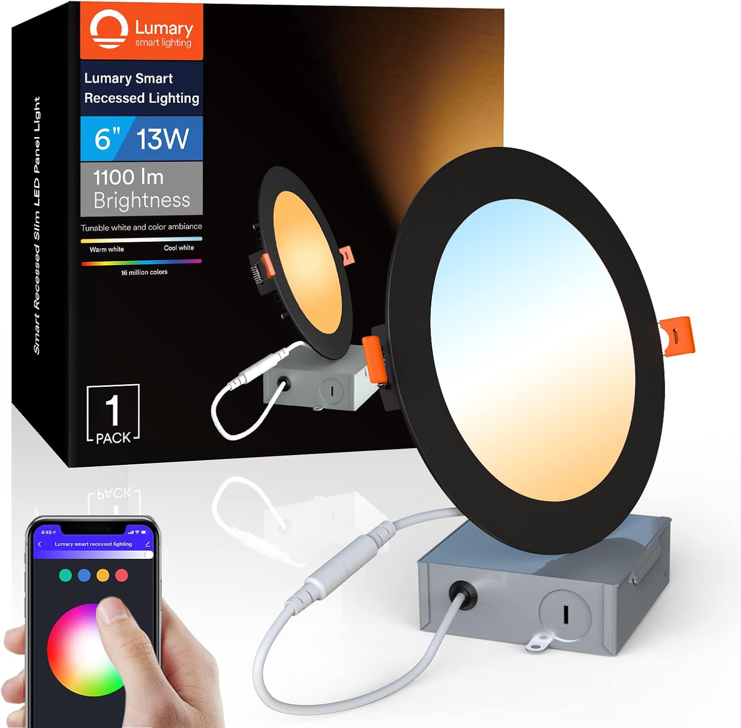 6 Inch Smart Gimbal Recessed Lighting - 13W 1100LM RGBWW Cool & Warm White Gimbal Recessed Light Dimmable WiFi App & Voice Control Work with Alexa/Google Assistant 4 Pack (No Junction Box Need)