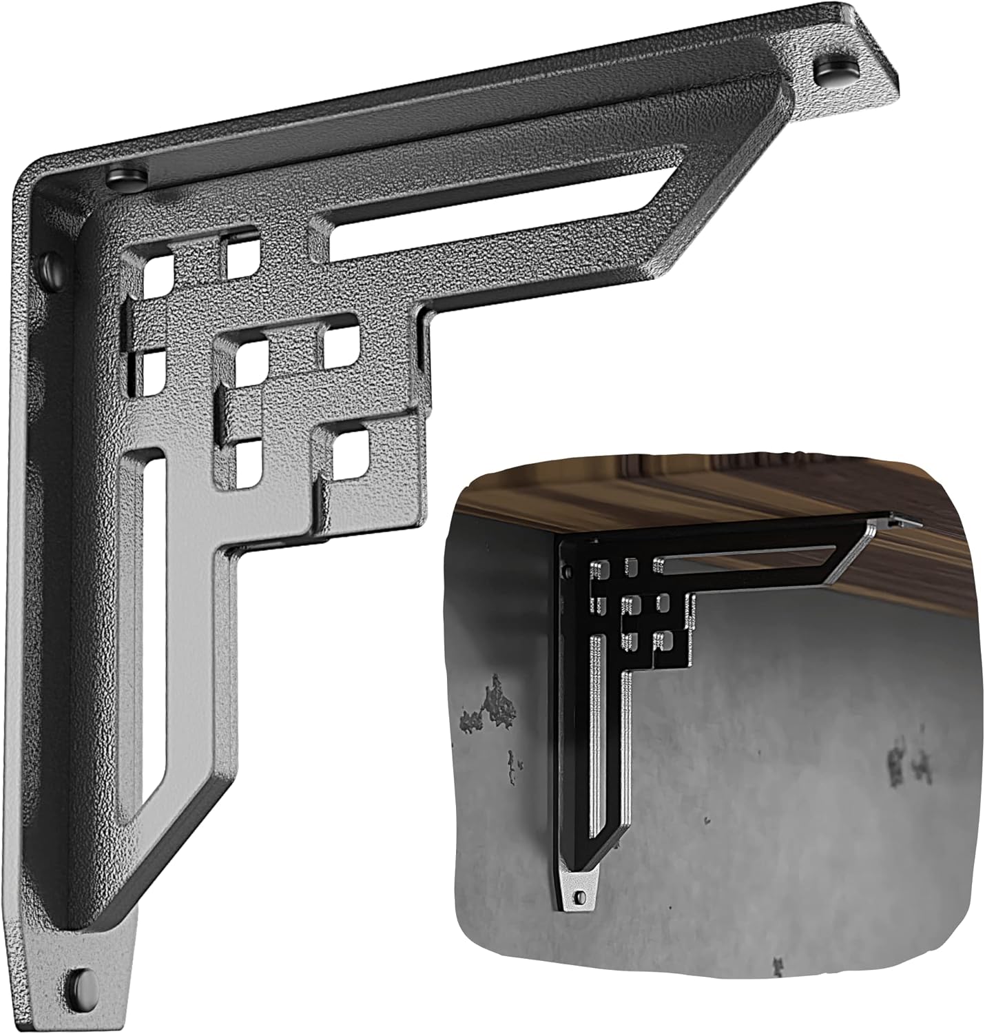 STARBY Heavy Duty Handmade Steel Shelf Brackets (2 Pack) - Perfect as Metal Fireplace Mantel Corbels, Countertop Support or Decorative Shelf- Wrought Iron Black - 500 # Capacity - (10 