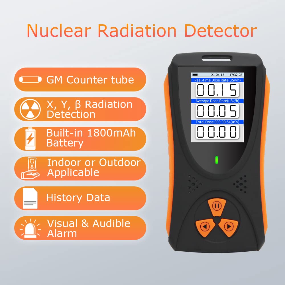 Doeatoow Geiger Counter Radiation Detector, Nuclear Radiation Detector Dosimeter, Portable Handheld Beta Gamma X-ray Radiation Monitor with Backlight LCD Display, Battery Powered