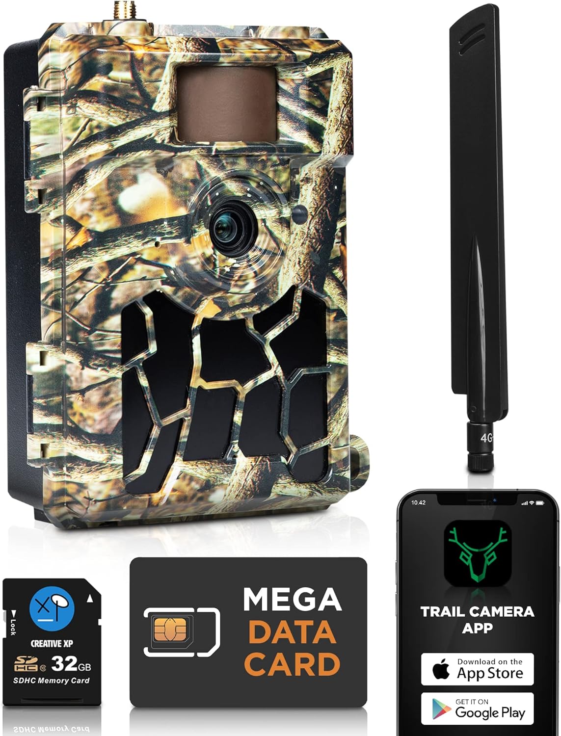 CREATIVE XP 4G Cloud Trail Camera, 24MP, 1296P Cellular Game Camera w/ Night Vision, Motion Activated, Includes 32GB SD Card and Sim