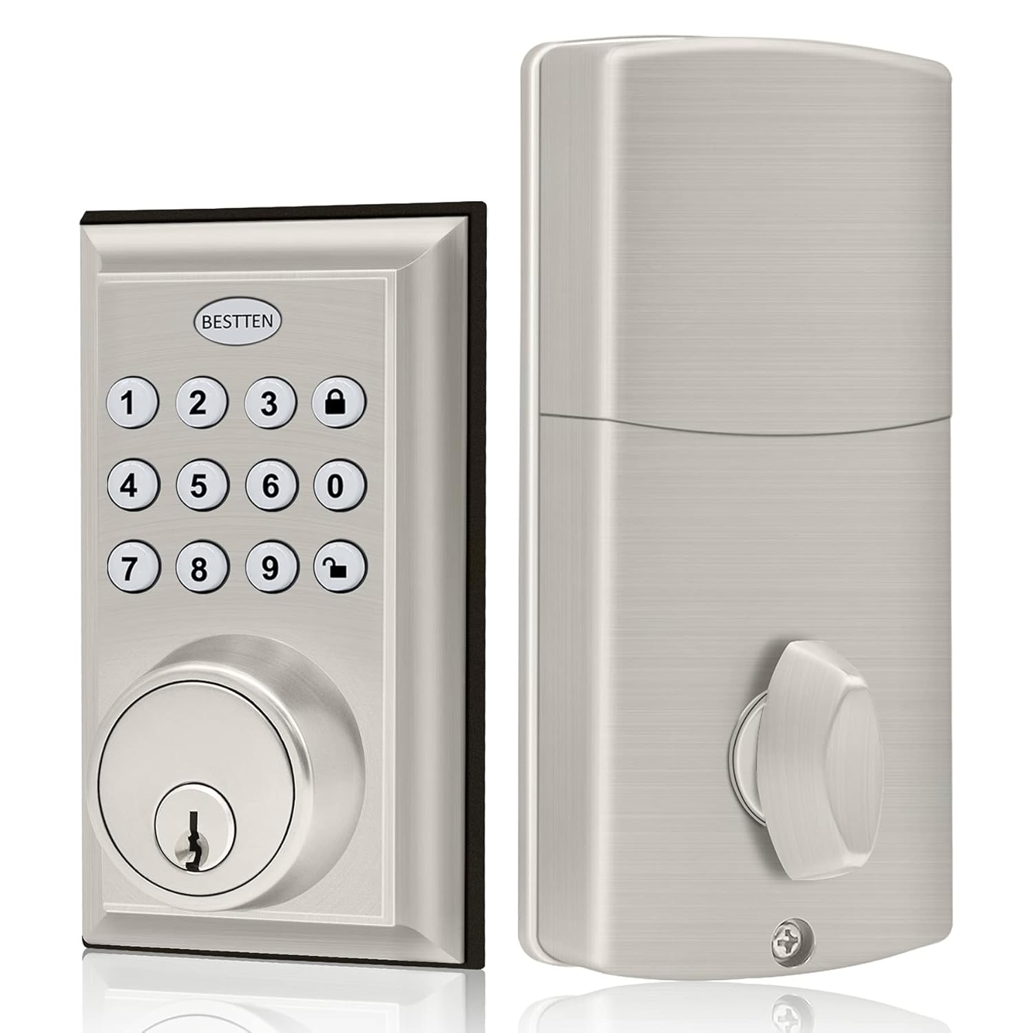 BESTTEN Electronic Keypad Door Lock with Deadbolt, Modern Keyless Entry Deadbolt Lock, Auto Lock, 1 Touch Locking, 50 User Codes, Back Lit, Satin Nickel