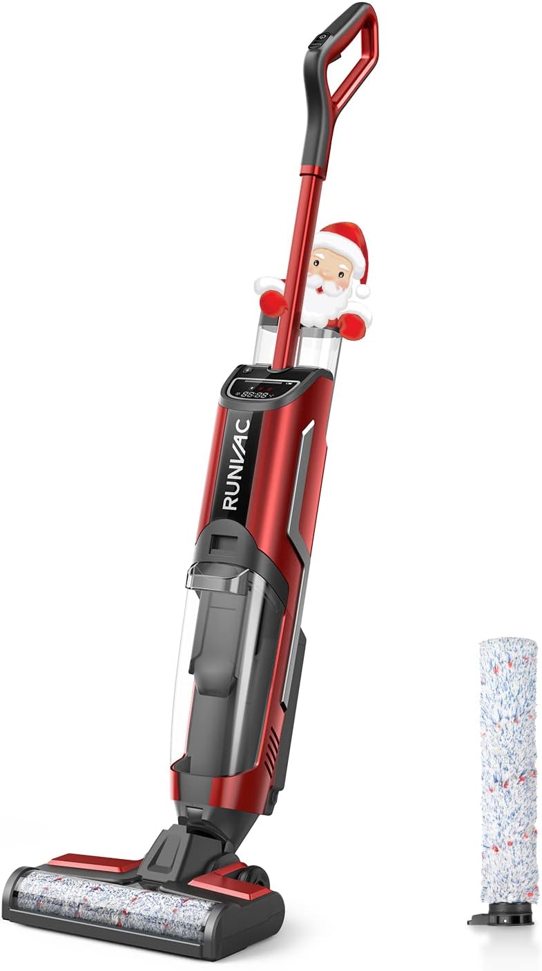 Wet Dry Vacuum Cleaner, RUNVAC Cordless All in One Wet Dry Vacuum Cleaner and Mop & Self-Cleaning, Lightweight Floor Cleaner Machine with 4900mAh Battery for 60min, Upright Vacuum for Multi-Surface