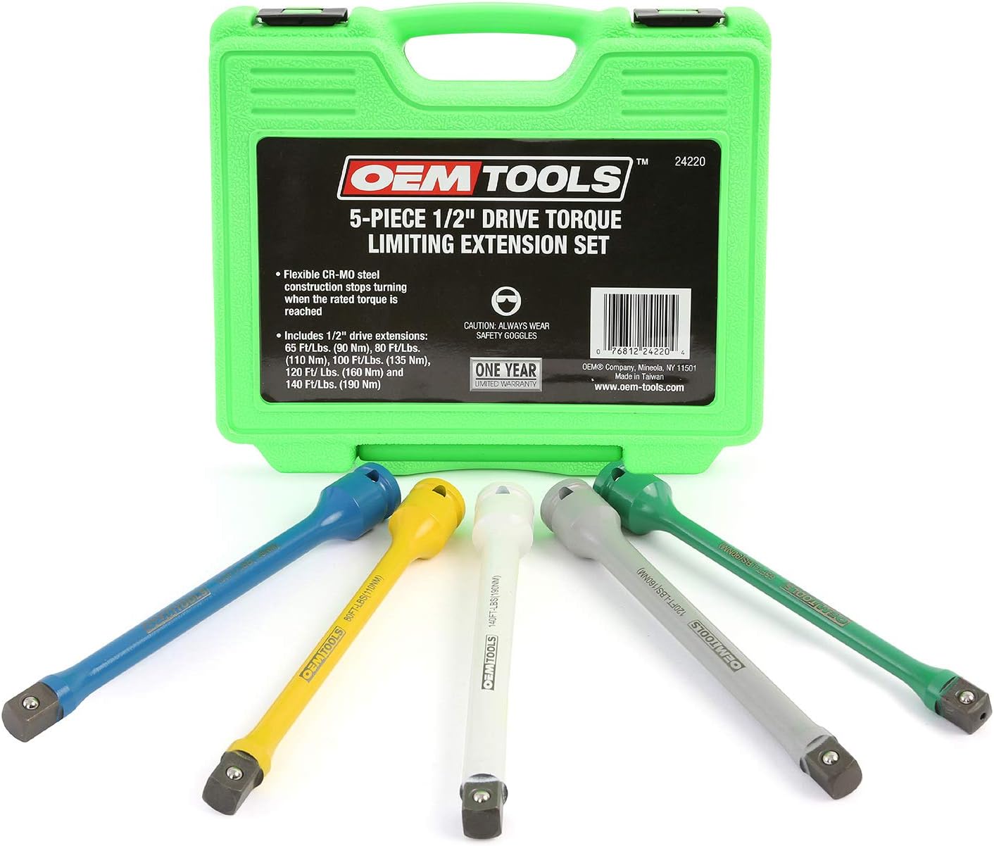 OEMTOOLS 24220 1/2 Inch Drive Torque Limiting Extension Set, 5 Piece, Extends the Life of Thin Wall Impact Sockets, Stops When Rated Torque Is Reached