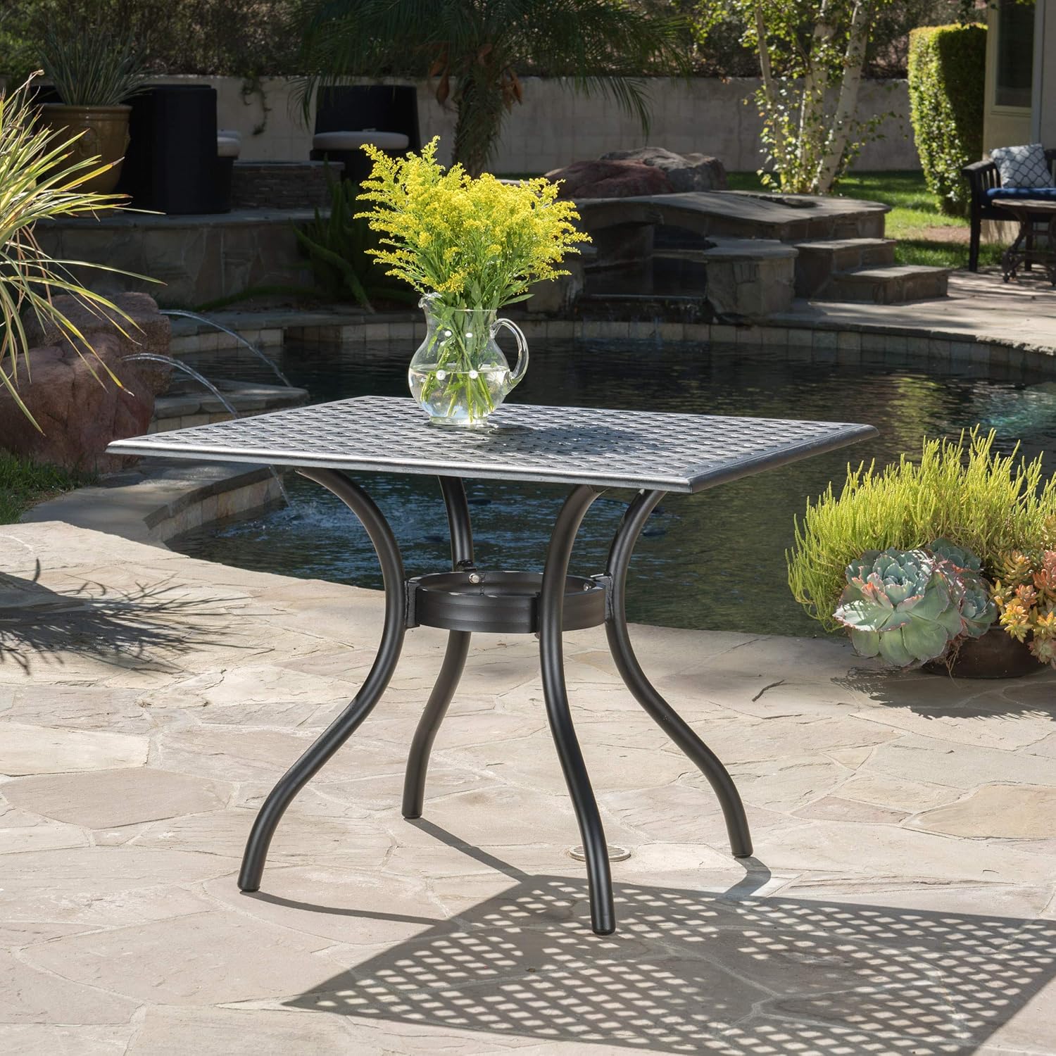 Christopher Knight Home Cayman Cast Aluminum Square Table, Black Sand