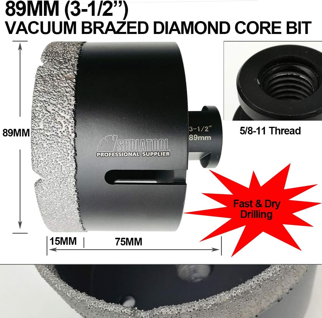 SHDIATOOL Diamond Core Drill Bits 3 1/2 Inch for Porcelain Ceramic Tile Marble Brick Vacuum Brazed Hole Saw 89mm