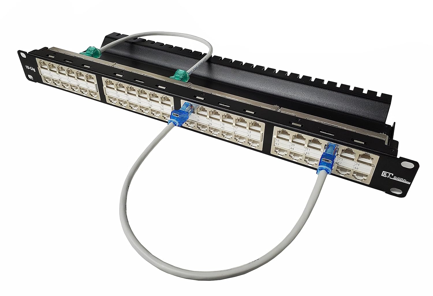 R.J. Enterprises - HDPP-48S-C6A, Shielded Cat6A, 10 Gigabit, ONE U- Tool-Less, High Density Patch Panel (48 Ports in 1 U) - Rackmount, PoE+ Compliant-Ethernet