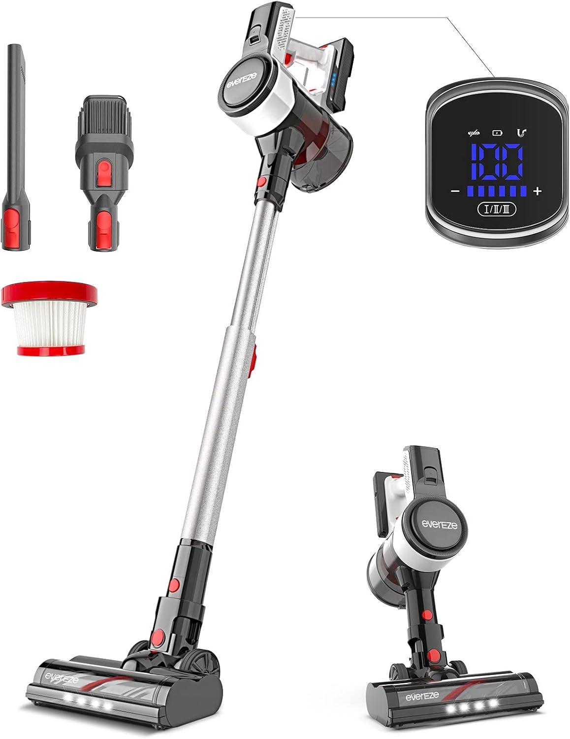 Evereze Cordless Vacuum Cleaner, Cordless Stick Vacuum with 250W 25kPa Powerful Suction 50Mins Runtime 4 in 1 Lightweight Cordless Vacuum, Rechargeable Handheld for Hard Floor Carpet & Pet Hair -V30