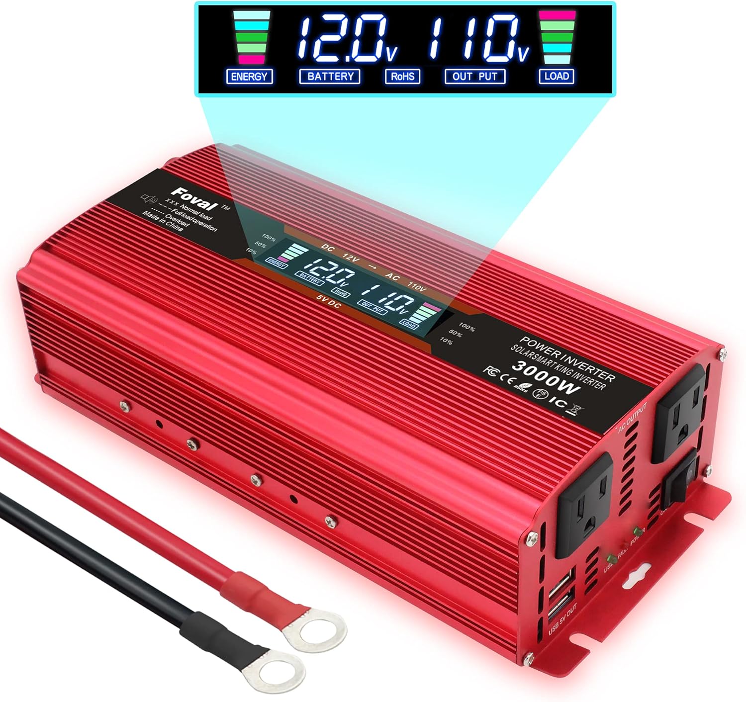 Cantonape 1500W/3000W(Surge) Car Power Inverter 12V to 110V AC with LCD Display Dual AC Outlets and Dual 3.1A USB Car Adapter, Replaceable Fuses for Car Home Truck (1500W-Black-NEW)